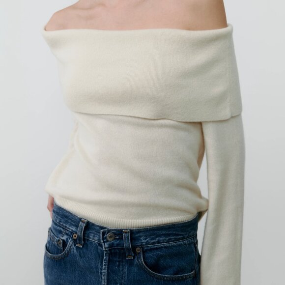 Ivory off-the-shoulder sweater - Picture 1 of 9